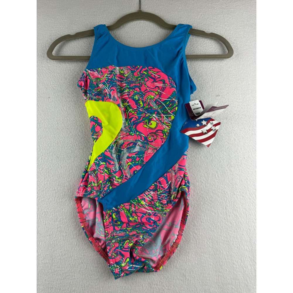 Motionwear Gymnastics Leotard Small Adult Pink Blue Neon Glitter Keyhole
